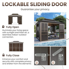 Alora Terrace Fully-Enclosed Outdoor Black Sunroom With Lockable Sliding Doors And Galvanized Double Steel Roof (SAK81634)