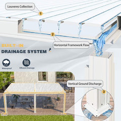 Alora White Louvered Aluminum Pergola With Adjustable Roof And Pull-Down Screens (SAK46817)