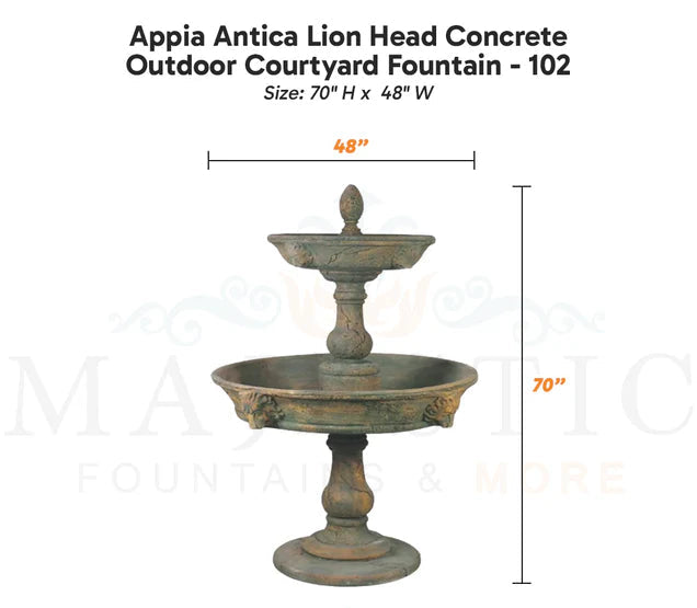 Appia Antica Lion Head Concrete Outdoor Courtyard Fountain - 102