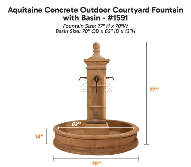 Aquitaine Concrete Outdoor Courtyard Fountain with Basin - #1591