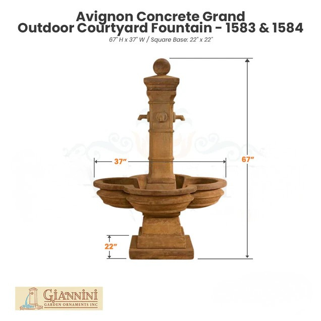 Avignon Concrete Grand Outdoor Courtyard Fountain - 1583 & 1584