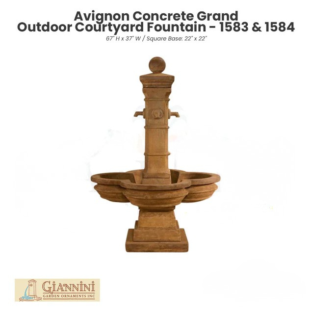 Avignon Concrete Grand Outdoor Courtyard Fountain - 1583 & 1584