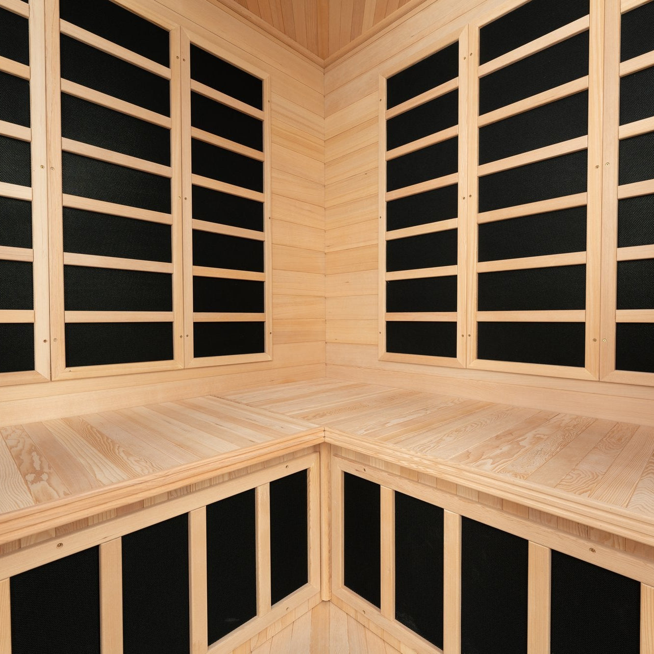 Blisspod, Vienna, Corner Spacious Far Infrared Sauna Canadian Hemlock Ultra Low EMF, 12 Heaters, 4-5 Persons