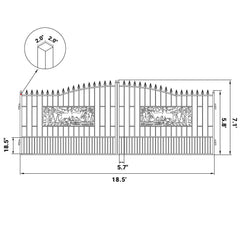 18x7 ft Steel Dual Swing Driveway Gate with Rectangular Deer Pattern