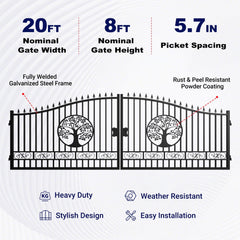 20x8 ft Steel Dual Swing Driveway Gate with Wider Goalposts
