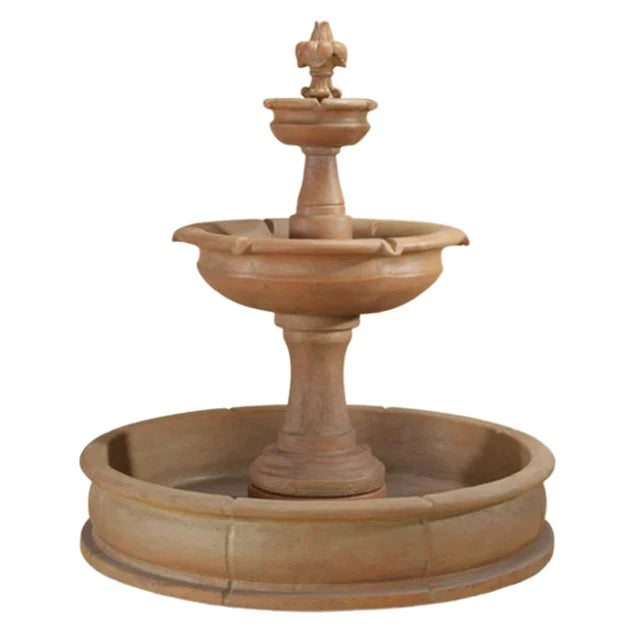 Fleur De Lis Concrete 2 Tier Garden Fountain with Basin - 1662