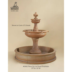 Fleur De Lis Concrete 2 Tier Garden Fountain with Basin - 1662