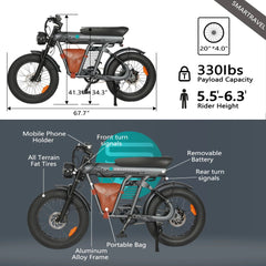 HEZZO 1200W Electric Bike - 48V Lithium Battery, Over 50km/h Speed