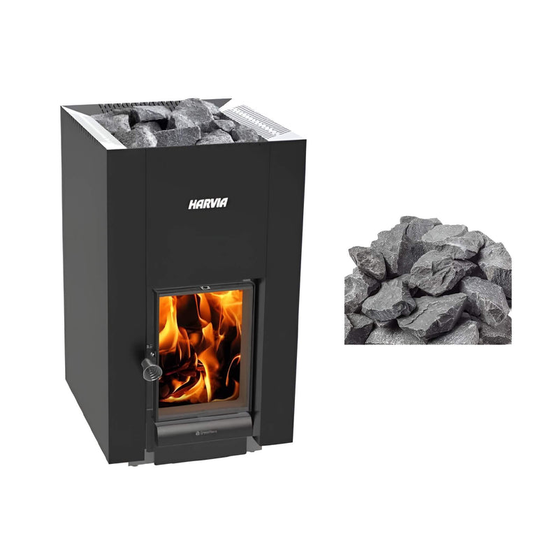 Harvia GreenFlame 22 Linear Wood Sauna Stove With Sauna Stones, 15.7KW [WKLI22GM] (SAK62094)