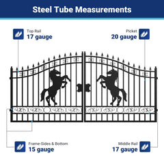 14x8 ft Steel Dual Swing Driveway Gate with Horse Pattern