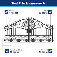 14x8 ft Steel Dual Swing Driveway Gate-European Style