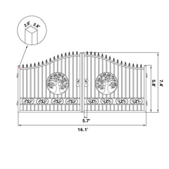 16x8 ft Steel Dual Swing Driveway Gate with Tree Pattern