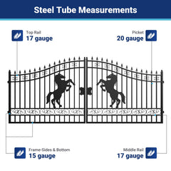 16x7 ft Steel Dual Swing Driveway Gate with Horse Pattern