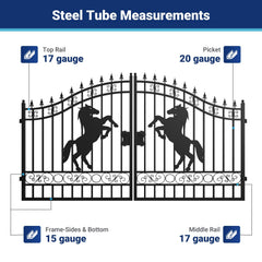 12x8 ft Dual Swing Driveway Steel Gate