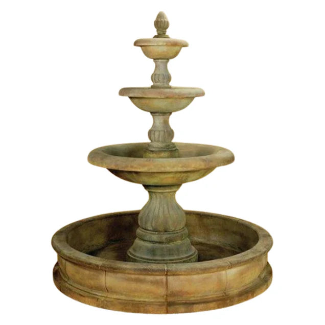 Isola Concrete 3 Tier Outdoor Courtyard Fountain With Basin -1295