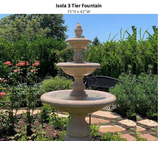 Isola Concrete 3 Tier Outdoor Courtyard Fountain With Basin -1295