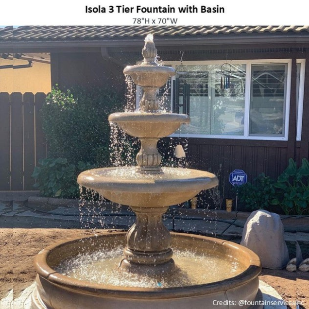 Isola Concrete 3 Tier Outdoor Courtyard Fountain With Basin -1295
