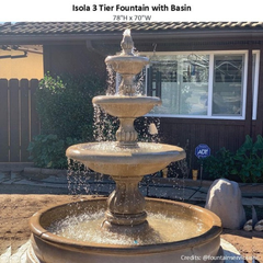 Isola Concrete 3 Tier Outdoor Courtyard Fountain With Basin -1295