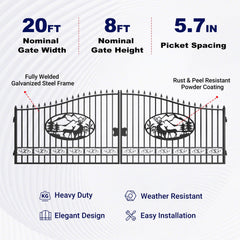 20x8 ft Steel Dual Swing Driveway Gate