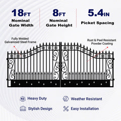 18x8 ft Steel Dual Swing Driveway Gate