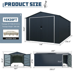 10'x20' Plus Upgraded Metal Shed with Double Front Doors & Side Entry Door