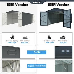 13'x20' Plus Upgraded Metal Shed w/ Double Front Doors & Side Entry Door
