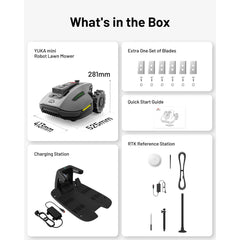 Mammotion Yuka Mini 800H Robot Lawn Mower — Auto Mapping, AI Obstacle Avoidance, Perimeter Wire-Free, 0.3 Acre Coverage, "2.0in.-“4.0in. Cutting Height, Model# YUKA mini 800H