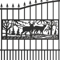 18x7 ft Steel Dual Swing Driveway Gate with Rectangular Deer Pattern