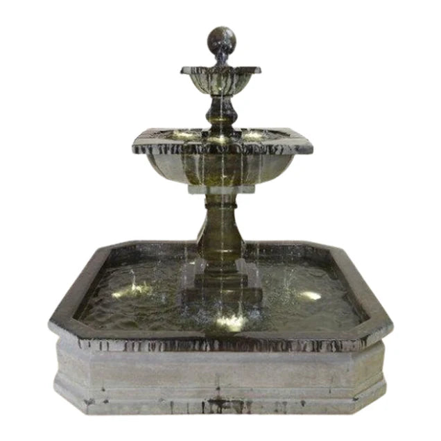 Solara Concrete Quadra Outdoor Courtyard Fountain With Basin - 1667