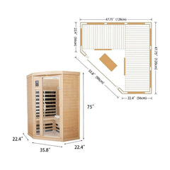 Thermora Laurent Premium 2-Person 1600W Corner Space Infrared Wooden Sauna Room With Bluetooth Speakers (SAK81524)