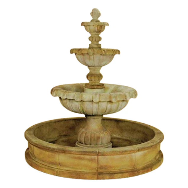 Vistamar Concrete 3 Tier Outdoor Courtyard Fountain With Basin - 1282