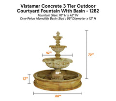 Vistamar Concrete 3 Tier Outdoor Courtyard Fountain With Basin - 1282