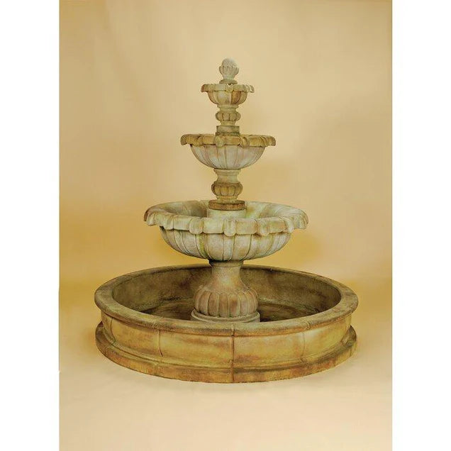 Vistamar Concrete 3 Tier Outdoor Courtyard Fountain With Basin - 1282