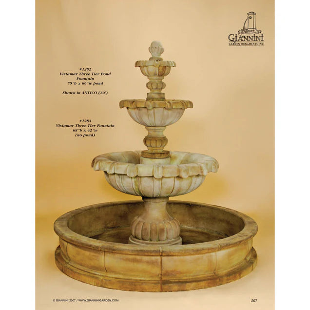 Vistamar Concrete 3 Tier Outdoor Courtyard Fountain With Basin - 1282