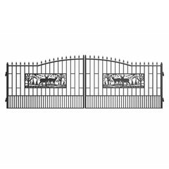 18x7 ft Steel Dual Swing Driveway Gate with Rectangular Deer Pattern