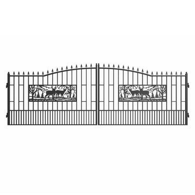 18x7 ft Steel Dual Swing Driveway Gate with Rectangular Deer Pattern