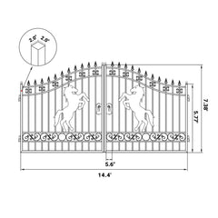 14x8 ft Steel Dual Swing Driveway Gate with Horse Pattern