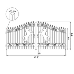 16x7 ft Steel Dual Swing Driveway Gate with Horse Pattern