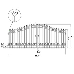 16x8 ft Steel Dual Swing Driveway Gate