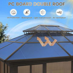 Alora Edge Heavy-Duty Aluminum Frame Outdoor Backyard Solarium With Polycarbornate Roof And Adjustable Panels (SAK68513)