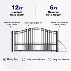 12x6 ft Steel Sliding Driveway Gate